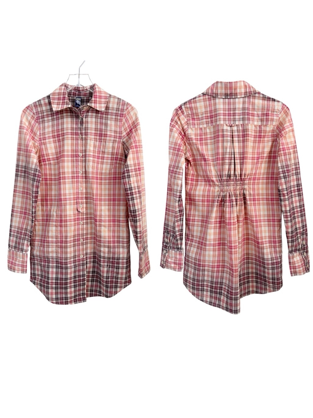 Free People | Ombre Plaid Long Sleeve Shirt Dress Size 4 Fall Western Boho